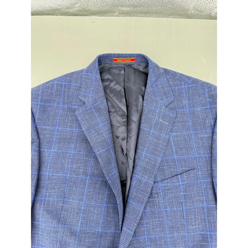 Cremieux Collection Loro Piana Blue Plaid Wool Silk Linen Blazer Sport Coat 48L